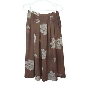 Tan Jay Vintage Floral Midi Skirt Size 12 Bohemian Cottagecore Feminine Romantic